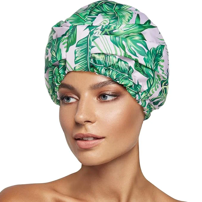 Modern INNELO Luxury Shower Cap for Women Reusable Waterproof Double Layered Shower Clean