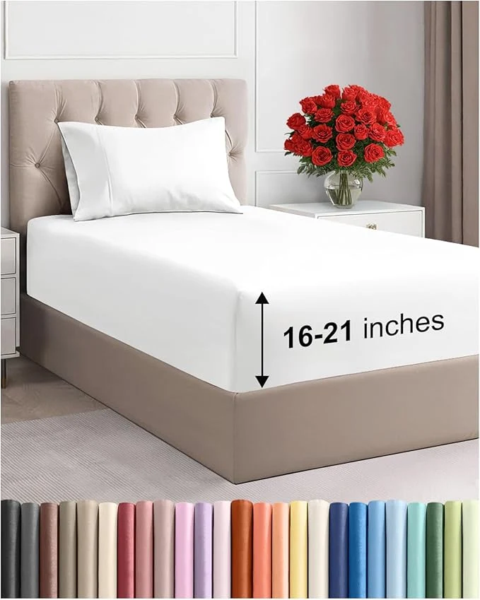 First-Class Extra Deep Pocket Twin Size Sheet Set – 3 Piece Breathable amp Cooling Bed Sheets – Hotel Luxury Bedding with 16 to 21 inch Extra Deep Pockets – Ultra-Soft Fade amp Wrinkle Resistant – Oeko-Tex – White Artisan