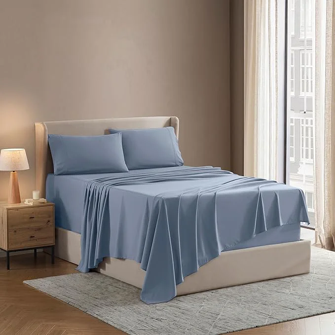Easy-to-Use Nestl California King Sheet Set – 1800 Ultra-Soft Microfiber Cal King Bed Sheets – Double Brushed – Deep Pockets – Easy Fit – 4 Piece Set – Bed Sheets California King Stone Blue Efficient