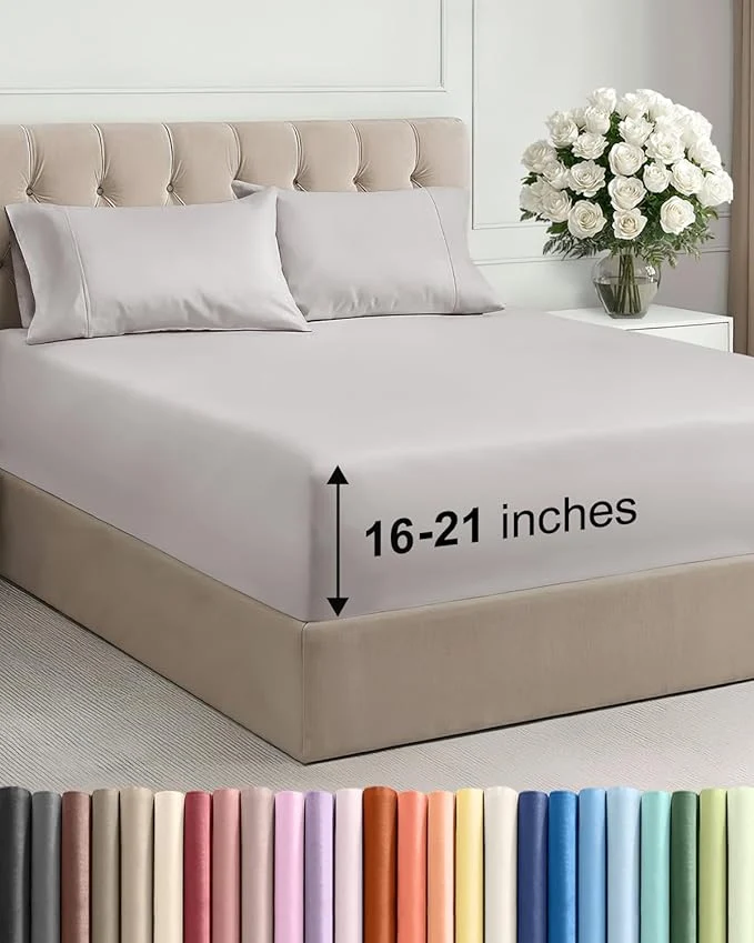Smooth Extra Deep Pocket Full Size Sheet Set – 4 Piece Breathable amp Cooling Bed Sheets – Hotel Luxury Bedding with 16 to 21 inch Extra Deep Pockets – Soft Fade and Wrinkle Resistant – Oeko-Tex – Light Grey