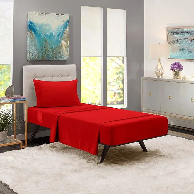 Trendy Nestl Twin XL Sheet Set – College Dorm Size – Luxury 1800 Ultra-Soft Microfiber Twin Extra Long Bed Sheets – Deep Pockets – Easy Fit – Extra Soft – 3 Piece Set Twin XL Red Modern