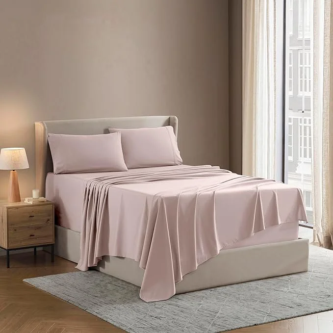 Recyclable Nestl Short Queen Sheet Set – 1800 Ultra-Soft Microfiber – Double Brushed – Deep Pockets – Easy Fit – 4 Piece Set – Bed Sheets Short Queen Peach Beige Stylish