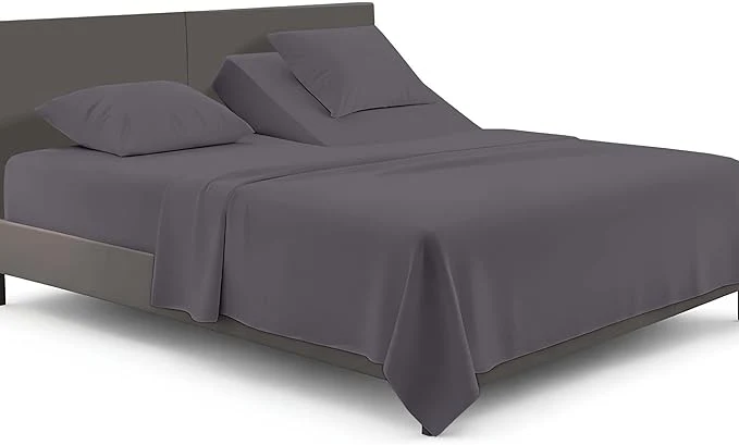Classic SGI Bedding Adjustable Split Head Flex Top Cal King 36 quot Microfiber Sheet Set – Ultra Soft Cooling amp Deep Pocket 15 Fitted 4-Piece Breathable amp Durable Bedding Set for Split Cal King Beds -Dark Gray Solid