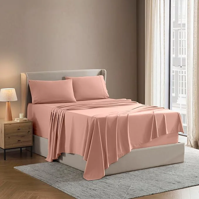 Professional Nestl King Sheet Set – Luxury 1800 Ultra-Soft Microfiber King Bed Sheets – Double Brushed – Deep Pockets – Easy Fit – 4 Piece Set – Bedding Sheets amp Pillowcases King Peach Superior