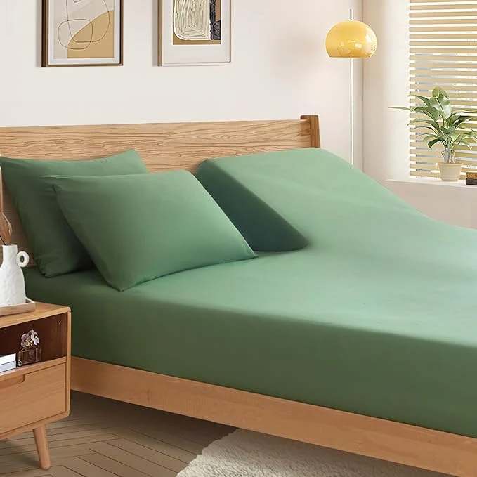 Elite SiinvdaBZX Split Top King Fitted Sheet Only for Adjustable Bed Ultra-Soft Microfiber 34 Inch Top Split Head Sheets Half Split King Bottom Sheet Fits 14 quot -16 quot Deep Pocket Green Breathable