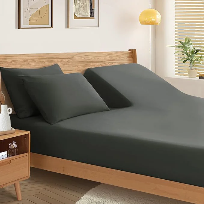 Fine Crafted SiinvdaBZX Split Top King Fitted Sheet Only for Adjustable Bed Ultra-Soft Microfiber 34 Inch Top Split Head Sheets Half Split King Bottom Sheet Fits 14 quot -16 quot Deep Pocket Charcoal Black High-Performance