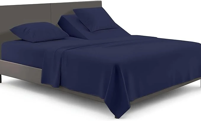 Efficient SGI bedding Adjustable Split Head Flex Top Queen 32 quot Microfiber Sheet Set – Ultra Soft Cooling amp Deep Pocket 15 Fitted 4-Piece Breathable amp Durable Bedding Set for Split Queen Beds -Navy Blue Pure