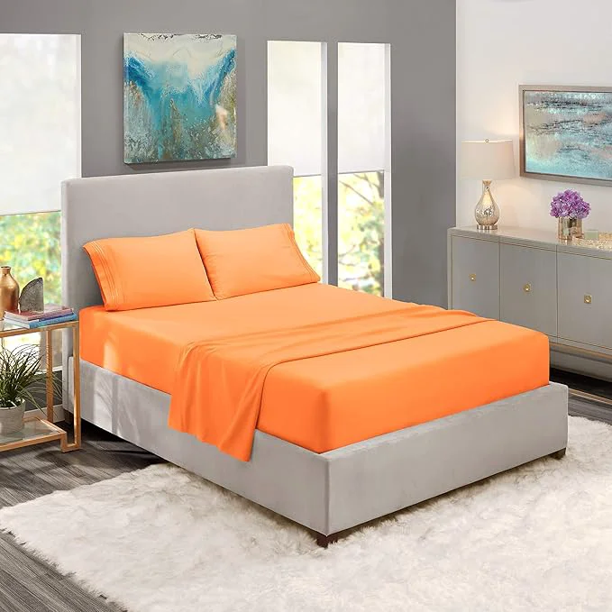 Secure Nestl Full Sheet Set – Luxury 1800 Ultra-Soft Microfiber Full Bed Sheets – Double Brushed – Deep Pockets – Easy Fit – 4 Piece Set – Bedding Sheets amp Pillowcases Full Light Orange Artisan
