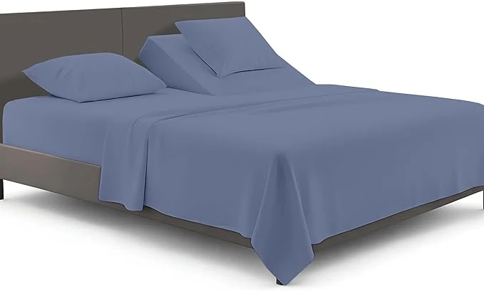 Classic Adjustable Split Head Flex Top Cal King 34 quot Microfiber Sheet Set Ultra Soft Cooling amp Deep Pocket 15 Fitted 4-Piece Breathable amp Durable Bedding Set for Split Cal King Beds -Mediterranean Blue Convenient