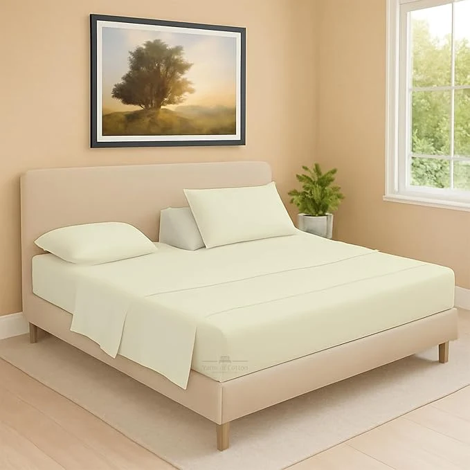 Specialty Split Head Flex 2 Qty Fitted Sheet for Adjustable Bed Queen 32 quot Split Down from The Top Egyptian Cotton 600 Thread Count 18 quot Deep Pocket Super Soft Wrinkle Ivory Reusable