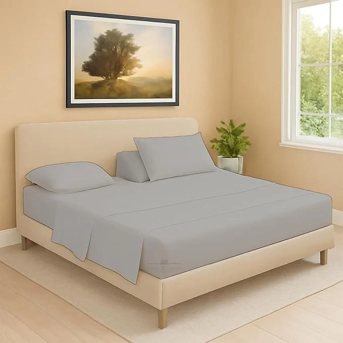 World-Class Split Head Flex 2 Qty Fitted Sheet for Adjustable Bed Cal King 28 quot Split Down from Top Egyptian Cotton 600 Thread Count 18 quot Deep Pocket Super Soft Wrinkle Light Grey Organic