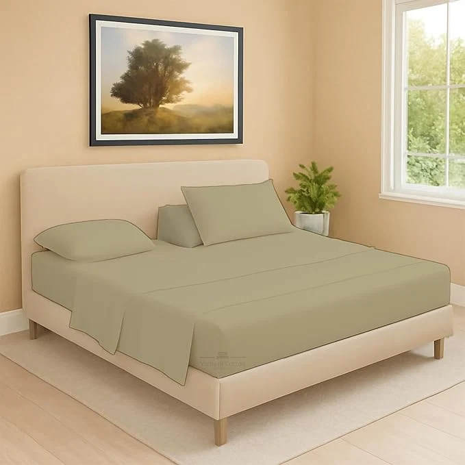 Safe Split Head Flex 1 Qty Fitted Sheet for Adjustable Bed King 34 quot Split Down from The Top Egyptian Cotton 600 Thread Count 18 quot Deep Pocket Super Soft Wrinkle Beige Breathable