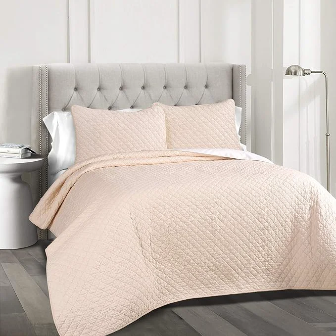 Modern Lush Decor Ava Quilt Diamond Pattern Solid 3 Piece Oversized Bedding Blanket Bedspread Set – King – Blush Powerful