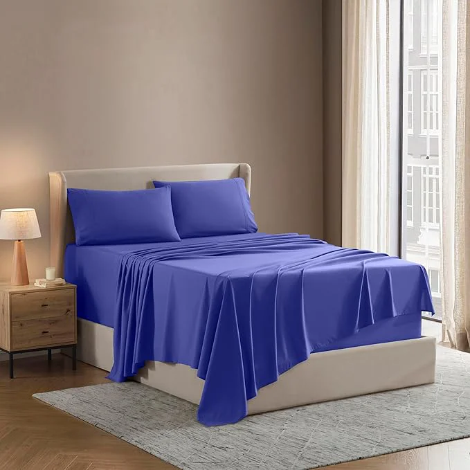 Enhanced Nestl Full XL Sheet Set – Luxury 1800 Ultra-Soft Microfiber Full Extra Long Bed Sheets – Double Brushed – Deep Pockets – Easy Fit – 4 Piece Set – Bedding Sheets amp Pillowcases Full XL Royal Blue Versatile