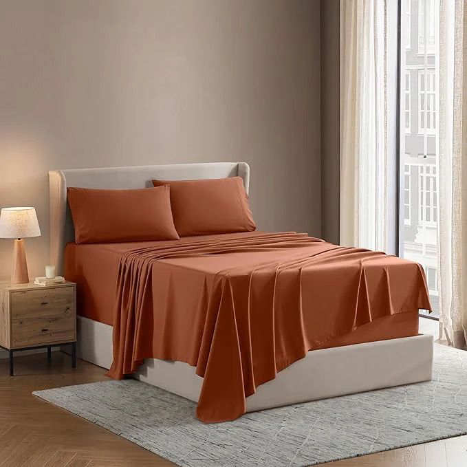 Comfortable Nestl Split King Sheet Set – 1800 Ultra-Soft Microfiber Bed Sheets – Double Brushed – Deep Pockets – Easy Fit – 5 Piece Set – Bed Sheets amp Pillowcases Split King Size Rust Environmentally Friendly