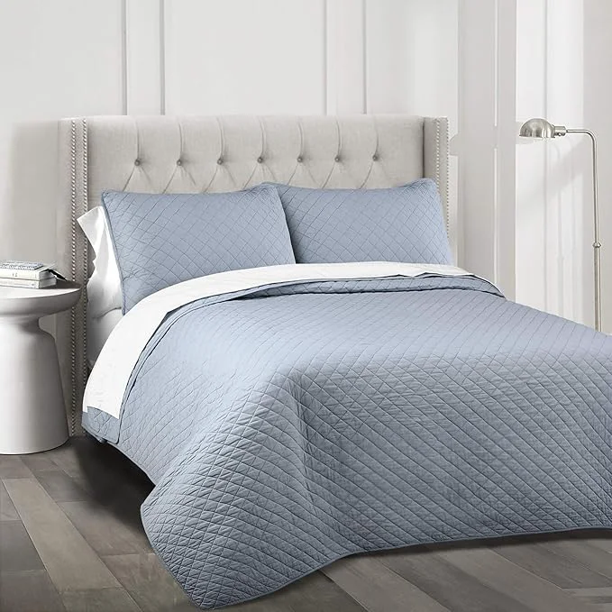 Organic Lush Decor Ava Quilt Diamond Pattern Solid 3 Piece Oversized Bedding Blanket Bedspread Set – King – Blue Professional