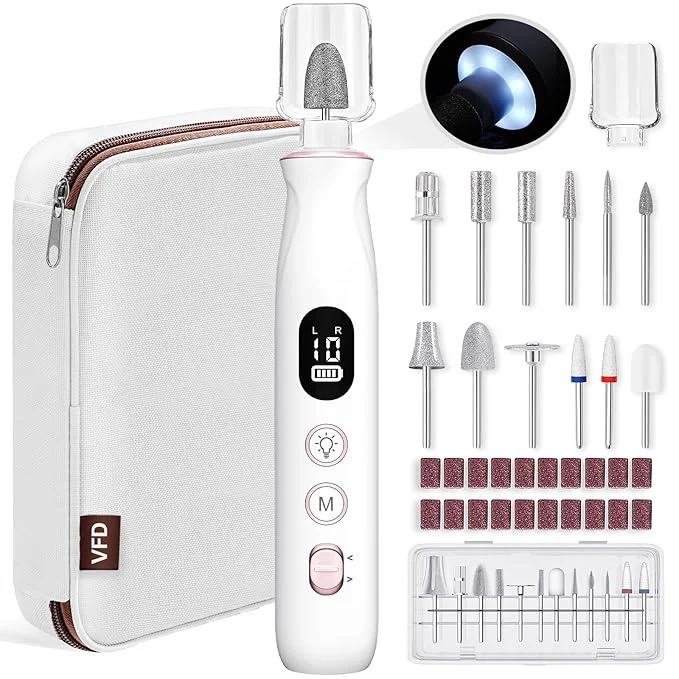 Modern Electric Nail Drill Cordless 2000 mAh Rechargeable Portable Nail File 12 in 1 Solid