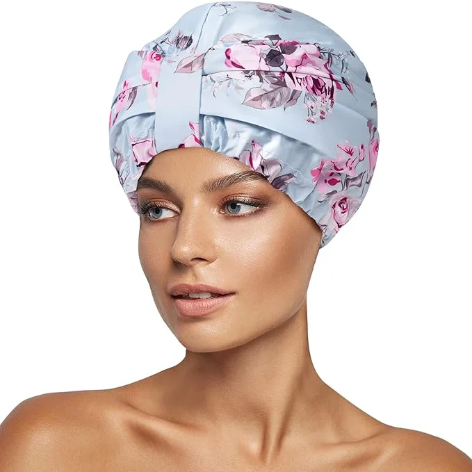 Advanced INNELO Luxury Shower Cap for Women Reusable Waterproof Double Layered Shower Fast