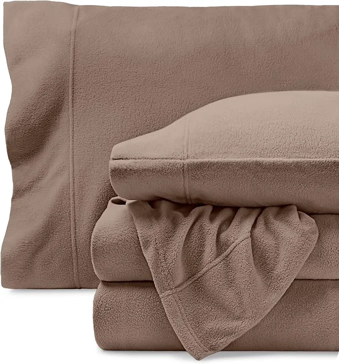 Unique Bare Home Super Soft Fleece Sheet Set – Split King Size – Extra Plush Polar Fleece No-Pilling Bed Sheets – All Season Cozy Warmth Split King Taupe Premium