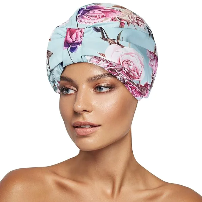 Outstanding INNELO Luxury Shower Cap for Women Reusable Waterproof Double Layered Shower Powerful