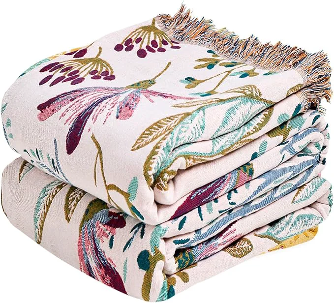 Sophisticated MSGKV Boho Throw Blanket for Bed 60 quot x80 quot Floral Cotton Couch Blanket Spring Breathable Lightweight Farmhouse Flower Twin Size Blankets for Sofa Home Decor Muslin All Seasons Easy-to-Use