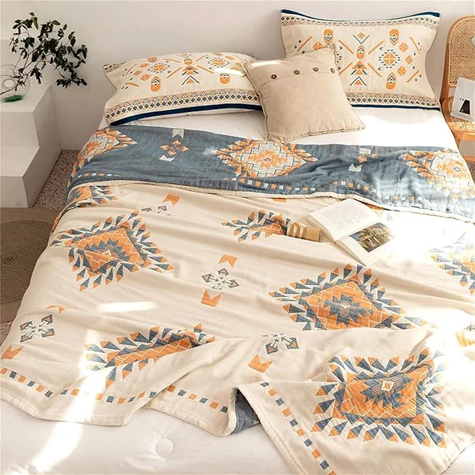 Fine Crafted MSGKV Spring Blankets Cotton Throw Blanket 60 39 39 x 80 39 39 Muslin Blanket for Couch Bed Chair Soft Bed Cotton Quilted Boho Quilts Blankets Gifts for Women Green