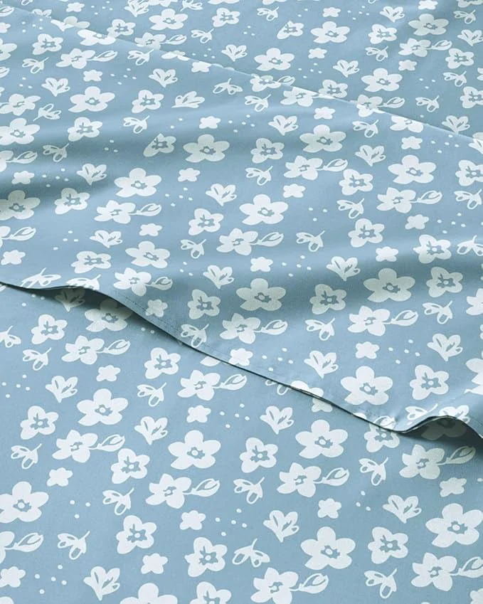 Smooth Floral Sheets – Blue Floral Bed Sheet Set – 1 Flat 1 Fitted amp 1 Pillowcase w Deep Pockets – Comfy Wrinkle amp Fade – Boho Botanical Bedding – Ultra-Soft Breathable and Cooling – Twin Size Set Efficient