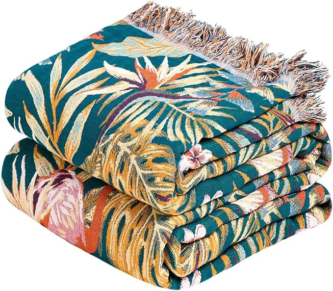 Verified MSGKV Boho Throw Blanket for Bed 60 quot x80 quot Cotton Jungle Animal Couch Blanket Spring Breathable Lightweight Twin Size Blankets for Sofa Home Decor Muslin All Seasons Contemporary