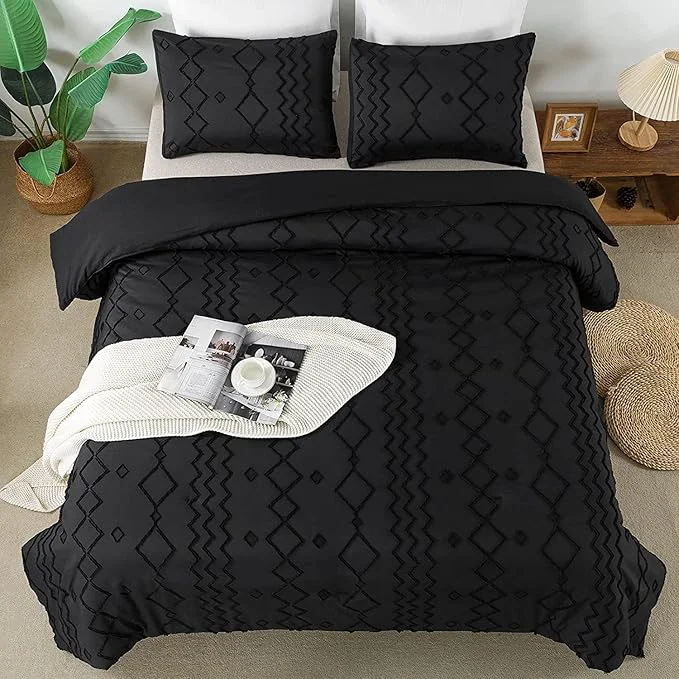 Smart Andency Black Boho Tufted Comforter Set California King 3 Pieces Textured Farmhouse Bed Soft Microfiber Down Geometric Comforter Bedding Set 104x96Inch Healthy