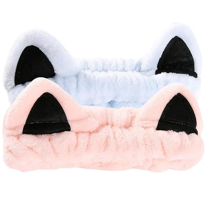 Breathable 2 Pcs Cat Ears Headband Cute Spa Headbands Recyclable