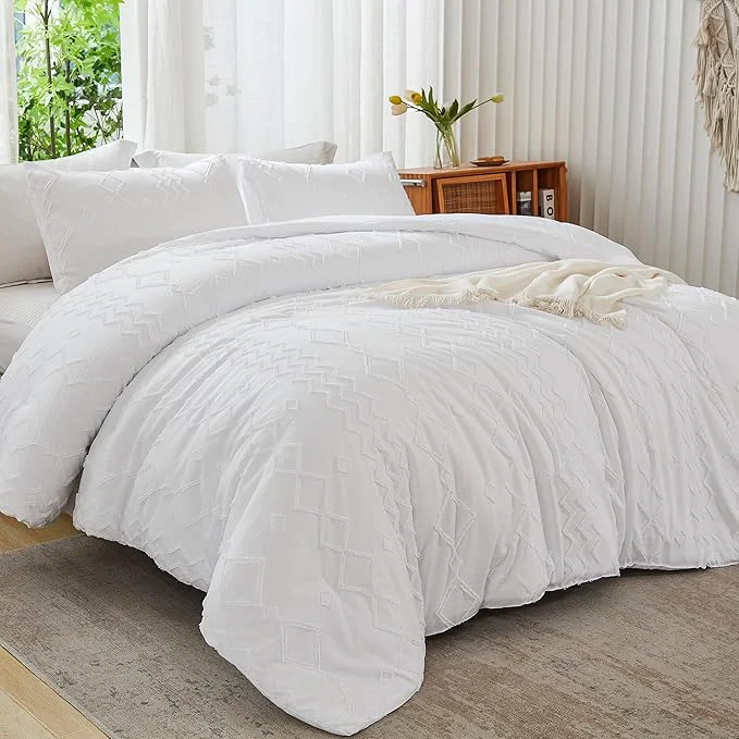 Original Design Andency White Full Size Comforter Set 3 Pieces Boho Textured Fall Farmhouse Bed Microfiber Geometric Comforter Bedding Set 79x90In Comforter amp 2 Pillowcases Luxury
