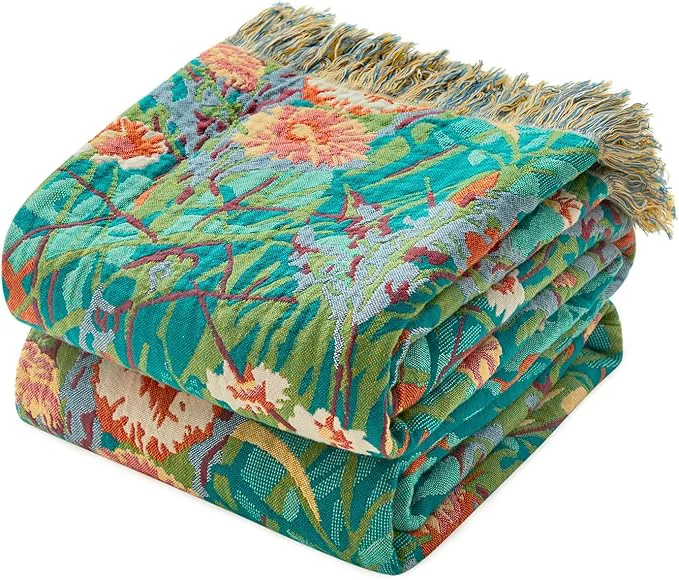 Exclusive MSGKV Boho Throw Blanket 60 quot x80 quot Floral Blankets for Bed Cotton Twin Size Couch Blanket Lightweight Farmhouse Muslin Spring Breathable Home Decor All Seasons Modern