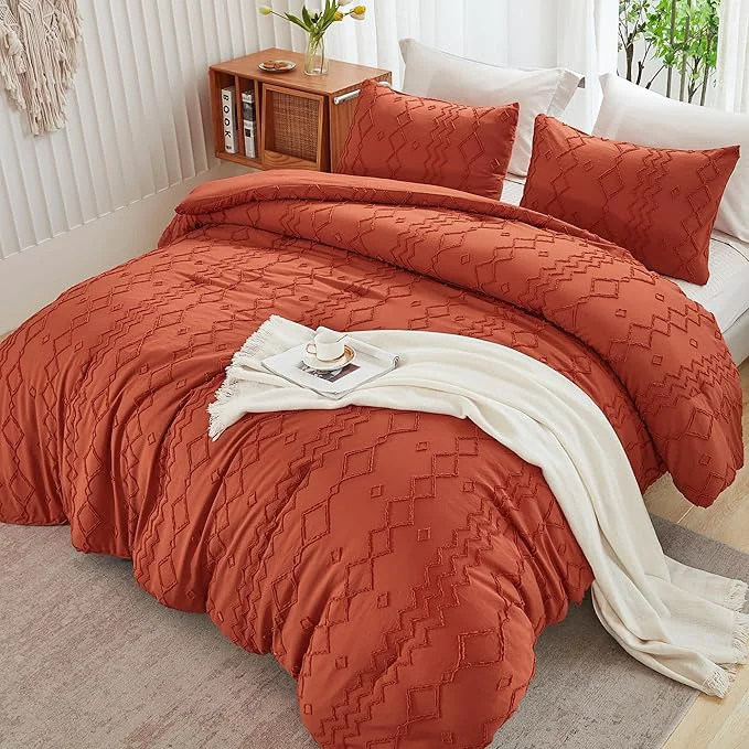 Professional Andency Terracotta Tufted Fall Comforter Set Full 79x90Inch 3 Pieces 1 Boho Comforter 2 Pillowcases Textured Farmhouse Soft Microfiber Down Geometric Fall Bedding Set High-Performance