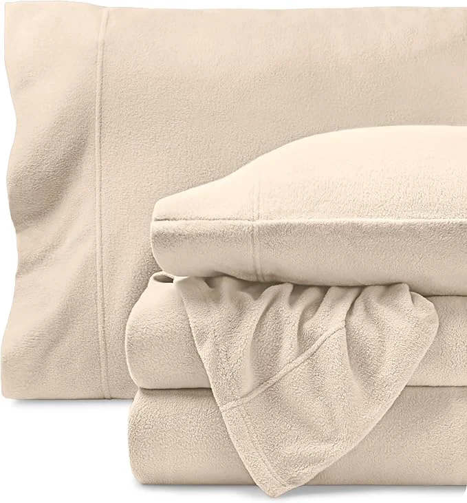 Top-Quality Bare Home Super Soft Fleece Sheet Set – Cal King Size – Extra Plush Polar Fleece No-Pilling Bed Sheets – All Season Cozy Warmth California King Sand Luxury