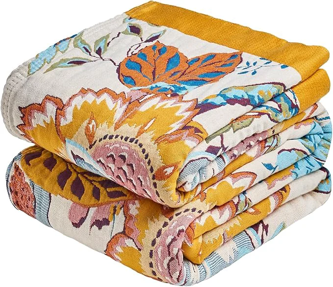 Secure MSGKV Boho Throw Blanket 60 quot x80 quot Floral Cotton Blanket for Bed Couch Spring Breathable Lightweight Farmhouse Twin Blankets Home Decor Muslin All Seasons Genuine