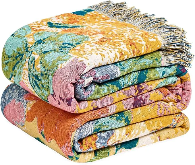 Smooth MSGKV Boho Throw Blanket for Bed 60 quot x80 quot Cotton Couch Blankets Floral Twin Size Spring Breathable Farmhouse Blankets All Seasons Lightweight Muslin Proven