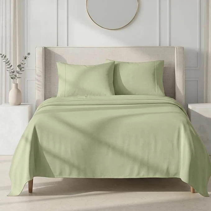 Refined California Design Den Thick and Natural Cotton Bedsheets Queen Size Bed Set – 1000 Thread Count Sheets Queen Sateen Deep Pockets Durable Bedding Set – Sage Green Casual