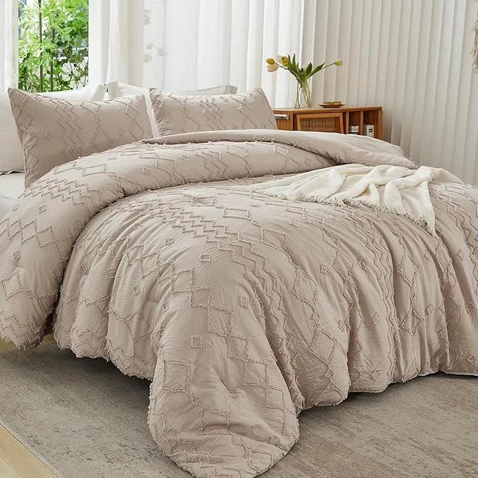 Trusted Andency Khaki Tufted Comforter Set Full 79x90Inch 3 Pieces 1 Tufts Comforter 2 Pillowcases Boho Textured Farmhouse Bed Microfiber Down Geometric Tan Bedding Set Powerful