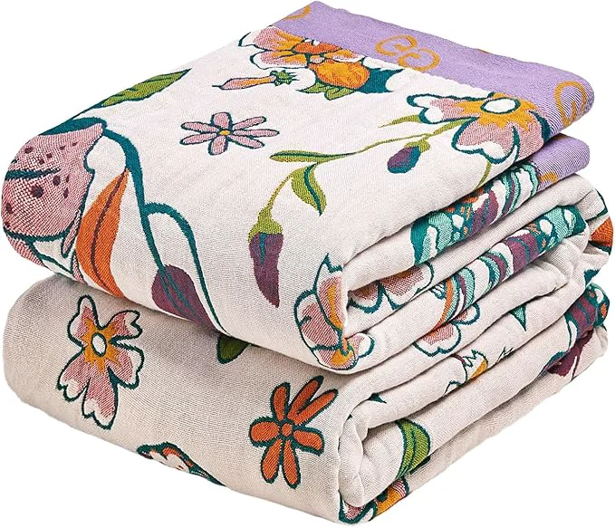 Next-Generation MSGKV Boho Throw Blanket 60 quot x80 quot Floral Blanket for Bed Couch Cotton Spring Breathable Lightweight Farmhouse Twin Blankets All Seasons Home Decor Muslin Trusted
