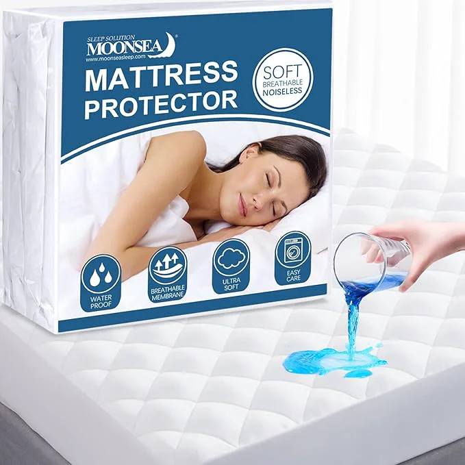 Classic Twin Mattress Pad Protector Waterproof Absorbent Mattress Pad Twin Cover Quilted Fitted Mattress Protector Mattress Cover Down Filling Deep Pocket Stretches up to 16 Inch White Crafted