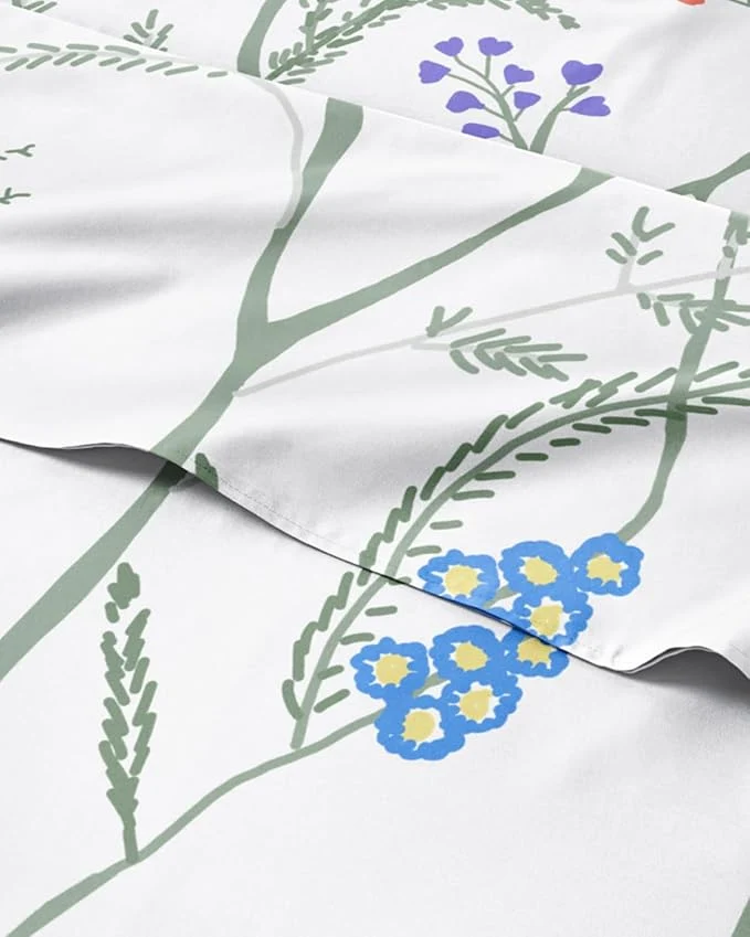 Effective Floral Sheets – Boho Split King Bed Sheet Set – 1 Flat 2 Fitted amp 2 Pillowcases w Deep Pockets – Wrinkle amp Fade – Boho Botanical Bedding – Soft Breathable and Cooling – Split King Size Set Lightweight