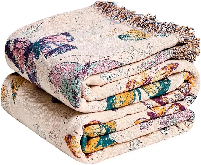 Unique MSGKV Boho Throw Blanket for Couch Cotton Butterfly Blanket 50 quot x60 quot Sofa Chair Blankets All Seasons Muslin Spring Breathable Lightweight Farmhouse Blankets Home Decor Refined