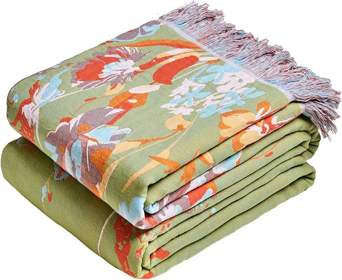 Crafted MSGKV Boho Throw Blanket 50 quot x60 quot Floral Cotton Blanket with Flower and Butterfly for Couch Sofa Spring Breathable Lightweight Farmhouse Blankets Home Decor Muslin Top-Quality