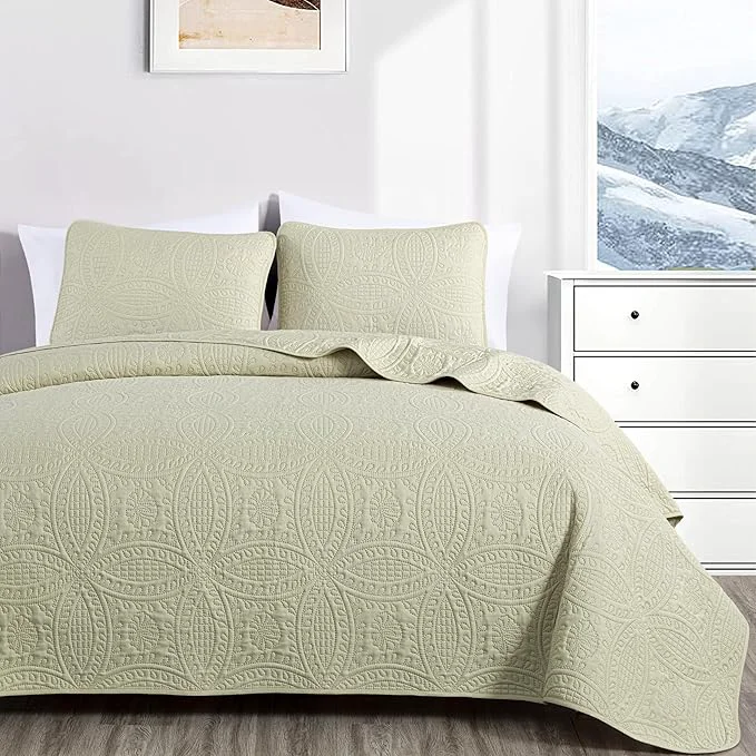 Functional Chezmoi Collection Austin King Bedspread Set Tan 3-Piece Pinsonic Quilted Oversized Coverlet Set Next-Generation