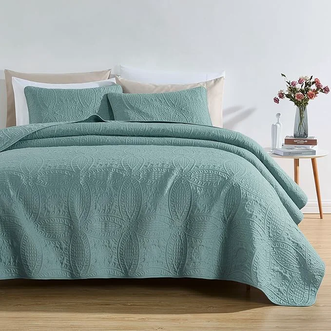 Exceptional Chezmoi Collection Austin 3-Piece Oversized Bedspread Coverlet Set King Spa Blue 118 by 106-Inch Oversized Lightweight Fade Resistant Trusted
