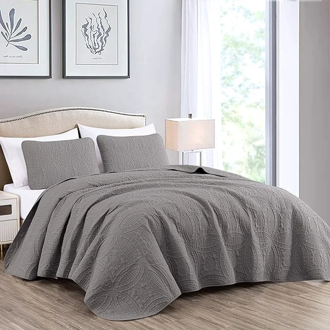 Solid Chezmoi Collection Austin 3-Piece Oversized Bedspread Coverlet Set Queen Gray Pack of 6 Healthy