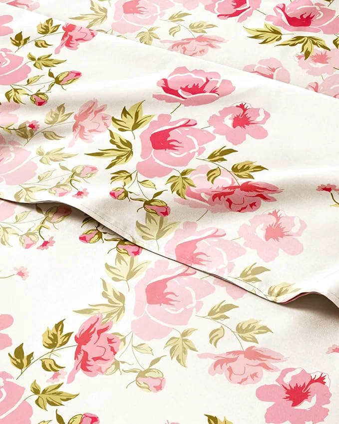 Elite Floral Sheets – Pink Floral Bed Sheet Set – 1 Flat 1 Fitted amp 2 Pillowcases w Deep Pockets – Comfy Wrinkle amp Fade – Boho Botanical Bedding – Ultra-Soft Breathable amp Cooling – Full Size Set Premium