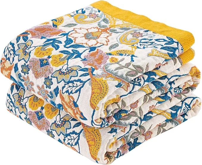 Prestigious Boho Blanket Throw Quilt Cotton Soft Light Weight Throw Blankets for Summer 60 quot x80 quot Farmhouse Flower Decorative Blankets All Season Rustic Reversible Bohemian Throw Quilt Selected