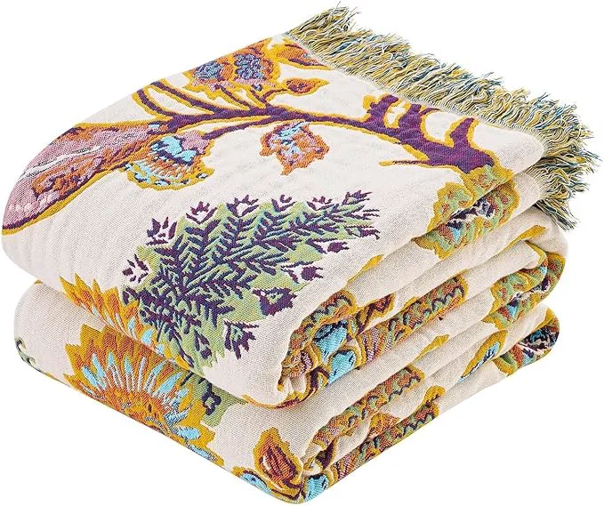 Comfortable Boho Throw Blanket for Bed Cotton Soft Rustic Quilt Fall Blanket 90 quot x98 quot Floral Printed Farmhouse Decor Bed Blankets All Season Rustic Reversible Bohemian Throw Quilt Fine