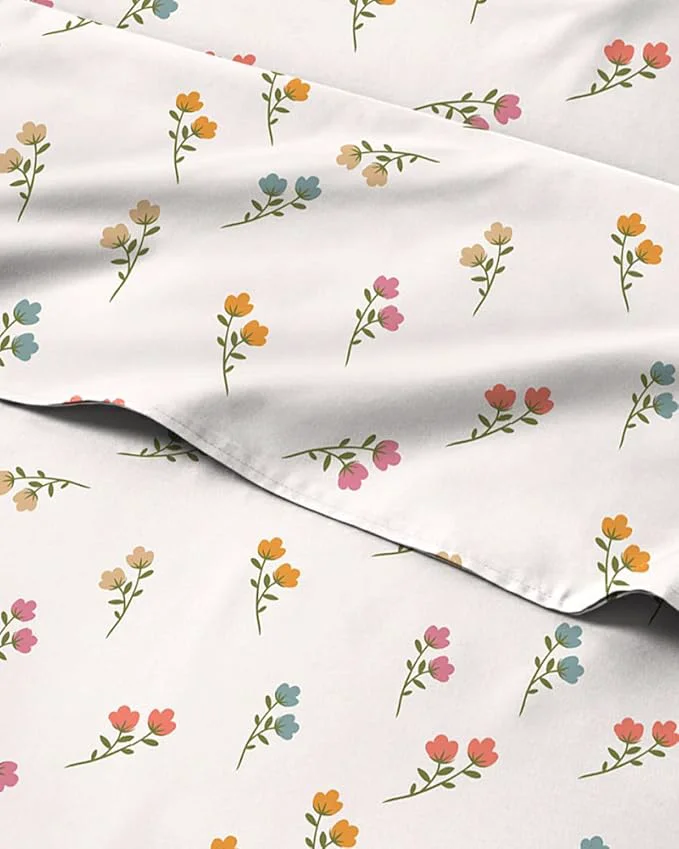 Safe Floral Sheets – Flower Print Bed Sheet Set – 1 Flat 1 Fitted amp 1 Pillowcase w Deep Pockets – Comfy Cozy Wrinkle amp Fade – Boho Botanical Bedding – Soft Breathable amp Cooling – Twin Size Set Sophisticated